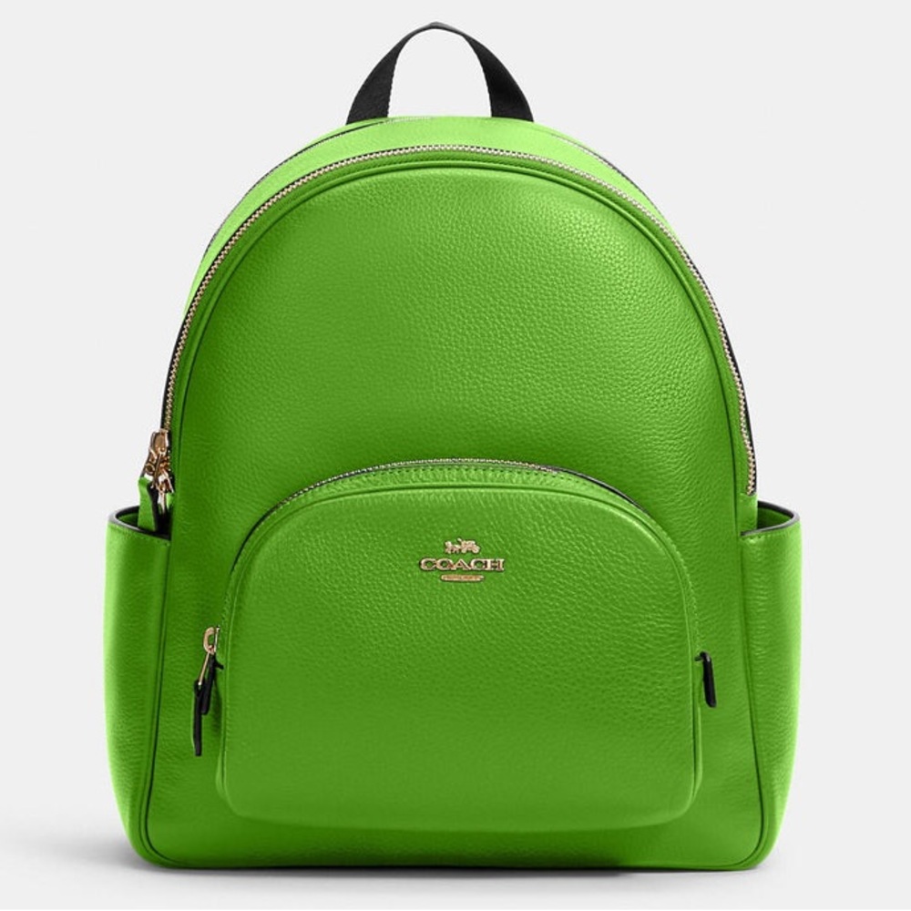 Coach Pebbled Leather Backpack in Lime Green with Gold Hardware